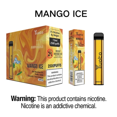 Yuoto Cigarro Eletrônico Descartável Vape Pen 2500 Puffs XXL Mango Ice 1200mAh 5% Nicotina