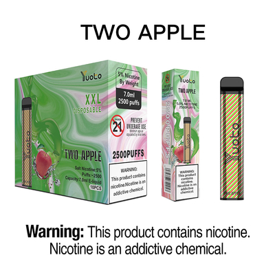 Yuoto Descartável E Cig XXL 2500 Puffs Duplo de Maior Duração Maçã 50 mg 7 ml Suco