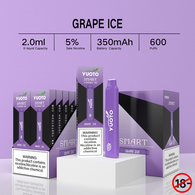 2022 sabores frutados múltiplos de vinda novos Yuoto Smart 600 sopram pena descartável de Vape da nicotina de 5%