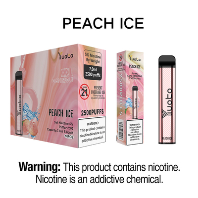 Peach ice 2500 Puffs Descartáveis ​​Vape pen Yuoto XXL 7ml Ejuice 1200mAh Bateria para Turky