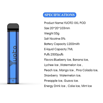 Yuoto Cigarro eletrônico descartável mais vendido XXL 2500 puffs Caneta Shisha Mouse Chef 50mg Nicotina