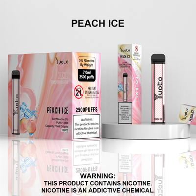 2500 Puffs Descartáveis ​​Vape Pod Sabor Pêssego Yuoto XXL Coil 7ml Ejuice 1200mAh Bateria da China Factory