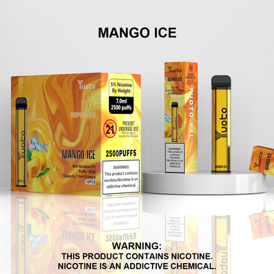 Yuoto xxl 2500 Puffs Descartáveis ​​Vape Pod Mango ice Flavor 7ml Ejuice 1200mAh Bateria da China Factory