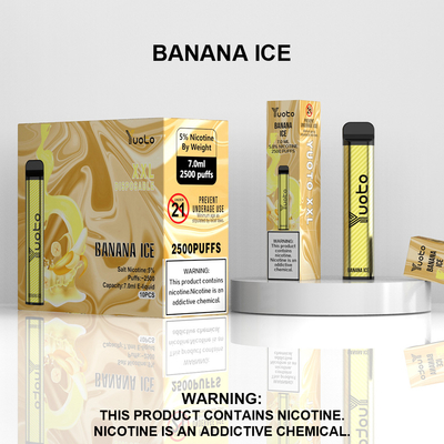 Yuoto XXL 2500 Puffs Descartáveis ​​1200mAh Bateria 7.0ml Ejuice Sabor de gelo de banana para a Índia