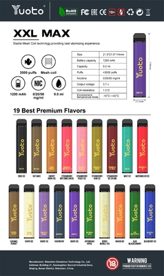 manga gelo sabor Yuoto xxl Max 3500 Puffs vaporizador descartável Mesh Coils Superfície de couro 9ml