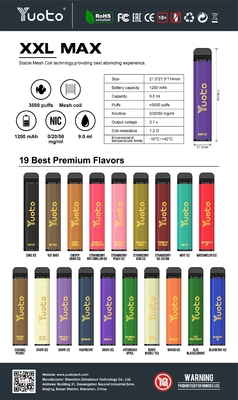 O ODM Yuoto 3500 sopra suco misturado da bateria 9ml E do sabor ROHS 1200mAh da barra 16 de Vape