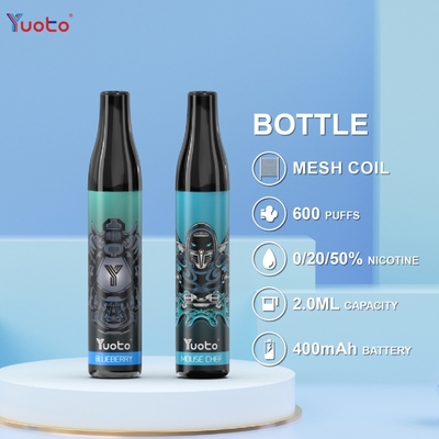 Bateria descartável TPD Reino Unido do mirtilo 2ml 20mg 400mAh das vagens de Vape dos sopros da garrafa 600 de YUOTO