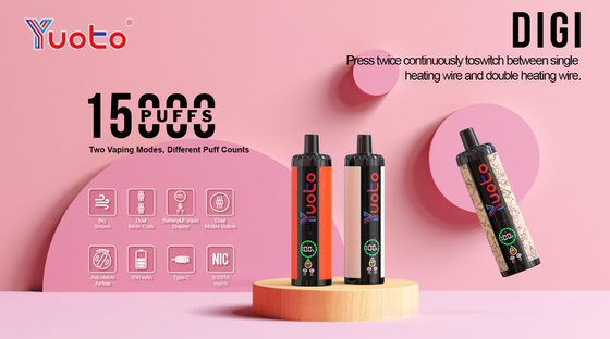 Yuoto Vapor descartável Digi 15000 Puffs Recarregável Dual Mesh 23 sabor