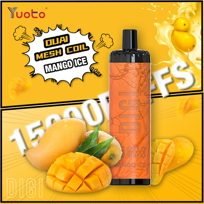 YUOTO Manufacturer DIGI 15000 Puffs Daul Mesh Coil Vape Fluxo de ar ajustável MTL e DTL