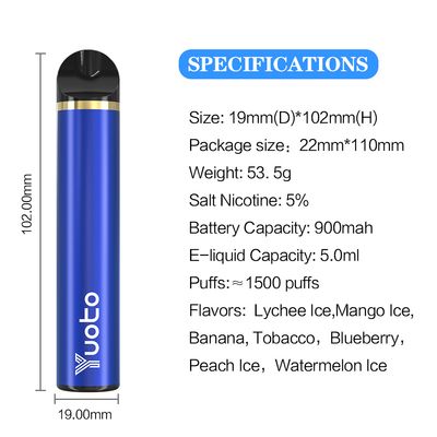 Certificado descartável de 23 CF do CE de Vape 5ml E Juice Capacity dos sopros dos sabores 1500