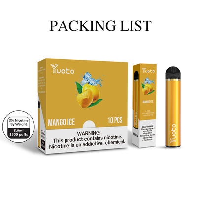 Da pena descartável E do vape da nicotina 5% o cigarro por atacado YUOTO 1500 sopra a venda 6ml quente em Médio Oriente 2% 5% novo