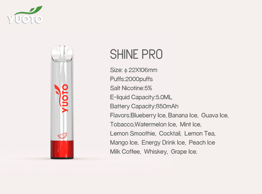 Yuoto brilha pro 2000 sopros Vape 15 sabores com 5ML E Juice Capacity