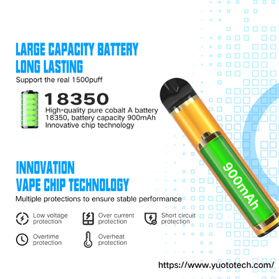 Nicotina descartável e 900mah líquido dos vapes 1500puffs 5ml 5% de Yuoto 5