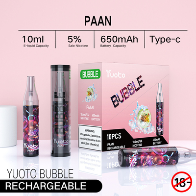 De Yuoto da bolha 4000puffs 650 mah 10ml da malha da bobina do vape vapor recarregável descartável do ecig do colada do pina da disjunção não
