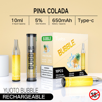 De Yuoto da bolha 4000puffs 650 mah 10ml da malha da bobina do vape vapor recarregável descartável do ecig do colada do pina da disjunção não
