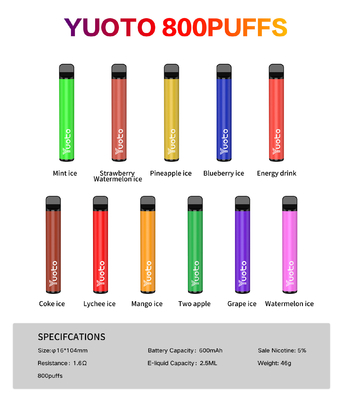 Yuoto 800 sopra Vape com área 2,5 ML Juice Capacity de Origal de 11 sabores
