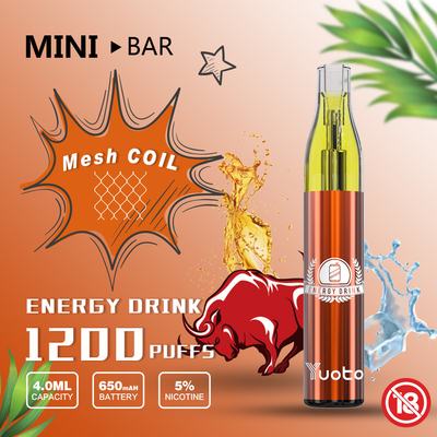 Bateria descartável 650mAh do E-suco 4.0ml de Vape 15flavor do sopro do MiniBar 1200 de Yuoto