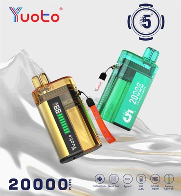 Yuoto 20000 expõe vapor descartável com tanque de óleo transparente