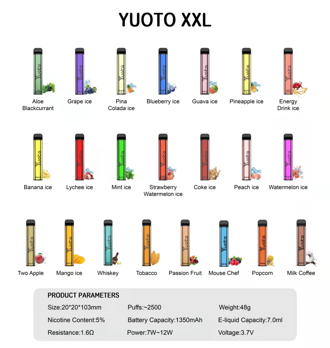 O fabricante 2022 Price Best Seller 2500 sopra vagem descartável Yuoto XXL Vape descartável